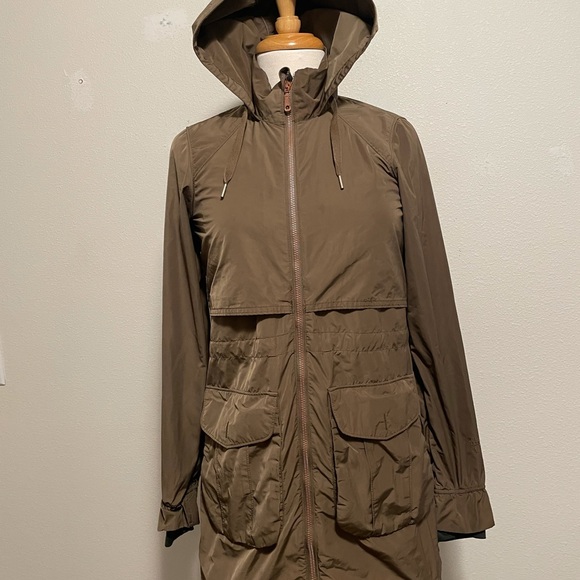 Mountain Hardwear Womens XS Brown Rain Jacket Wind Rain Coat Zip Front Hood - Picture 2 of 13